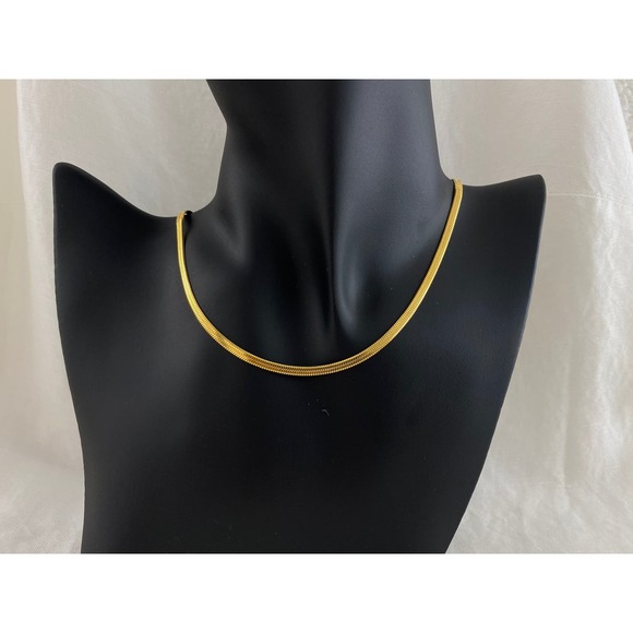 Stainless Steel 18k Gold Plated Herringbone Snake Chain Necklace - Picture 1 of 11
